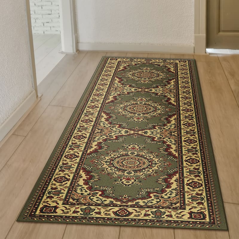 Admire Home Living Caroline Traditional Medallion Area Rug - 2'2" x 7'7" Runner - Sage