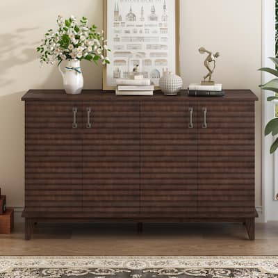 Retro 4-Door Sideboard Buffet Cabinet with Adjustable Shelves and Metal Handles for Dining or Living Room Storage