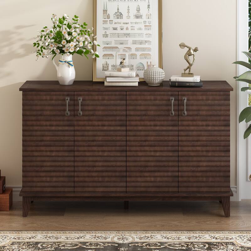 Sideboard with 4 Door Large Storage Buffet with Adjustable Shelves and Metal Handles for Kitchen