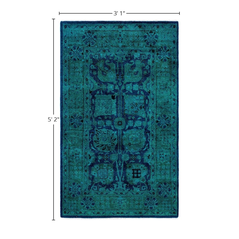 Overdyed One-of-a-Kind Hand-Knotted Area Rug - Green - 3' 1" x 5' 2"
