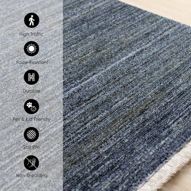 Blue Grey Subtle Distressed Stain Resistant Rug