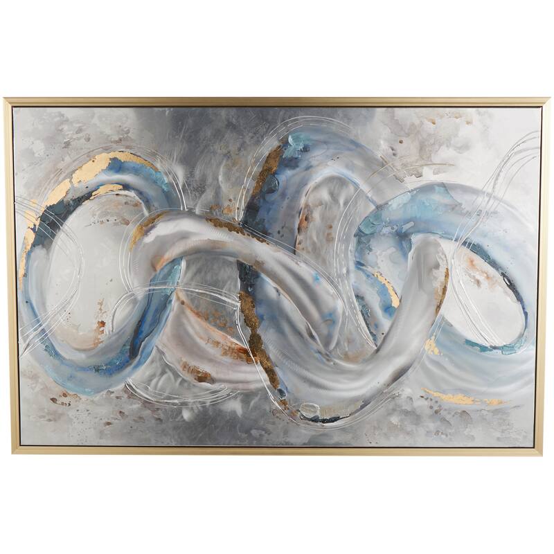 Canvas Interlocked Rings Living Room Framed Wall Art with Gold and Blue Accents - Gray - Roche River Decor - Gold