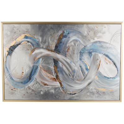 Canvas Interlocked Rings Living Room Framed Wall Art with Gold and Blue Accents - Gray - Roche River Decor