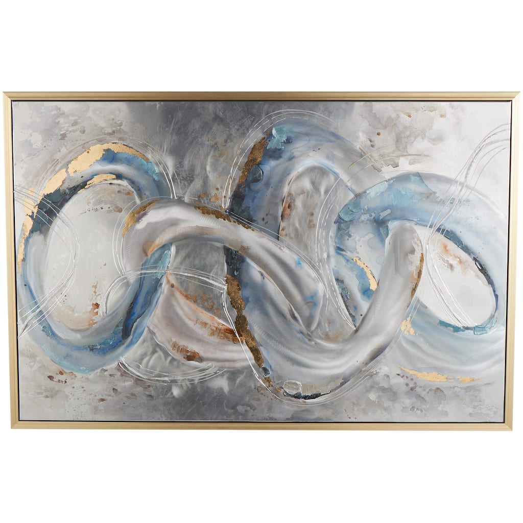Canvas Interlocked Rings Living Room Framed Wall Art with Gold and Blue Accents - Gray - Roche River Decor