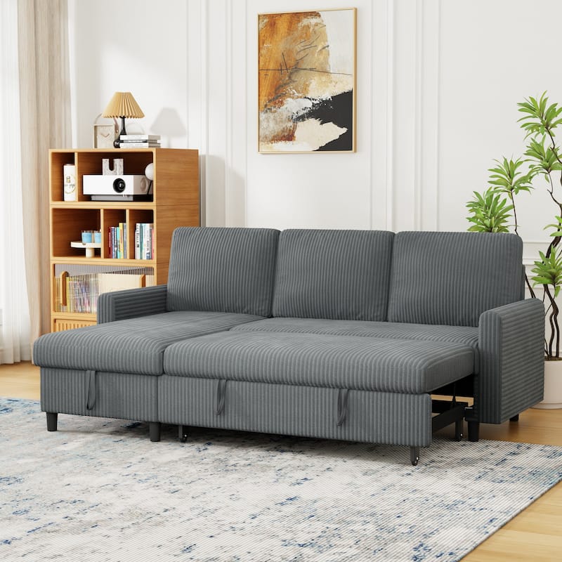 Futzca Convertible Corduroy Sofa Bed with Storage, L-Shaped Sectional Couch