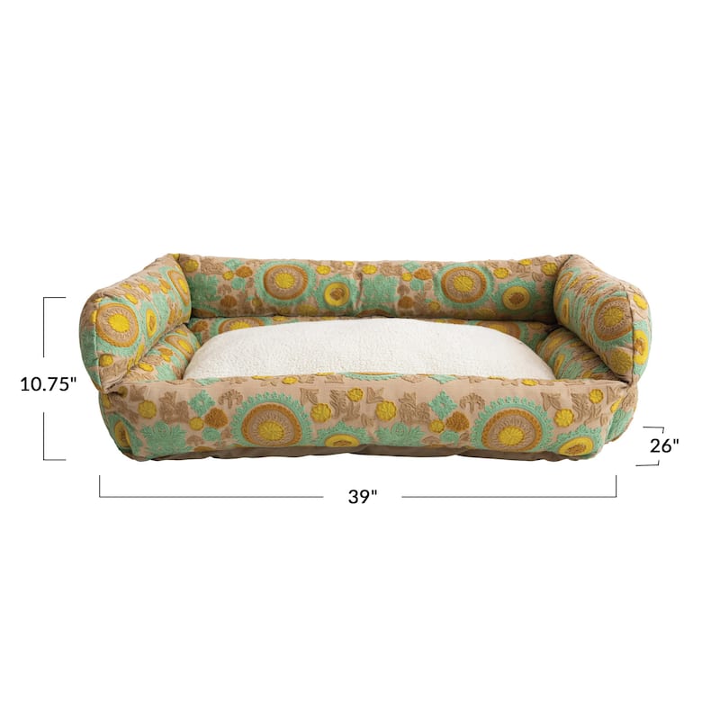 Cotton and Sherpa Pet Bed with Floral Design