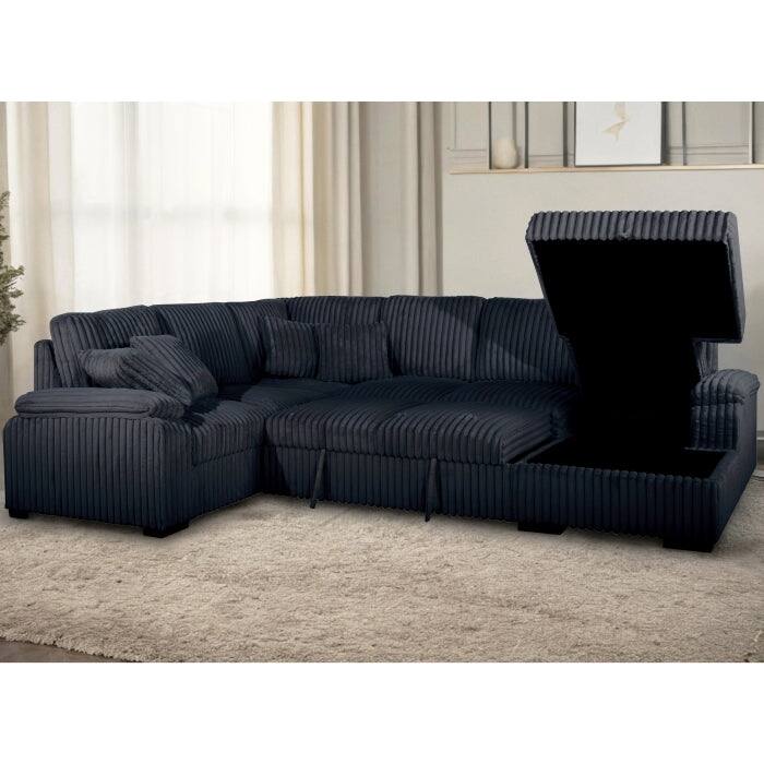 U-Shaped Sectional Sofa Bed with Storage Chaise and Pillows, Corduroy Fabric Convertible Right Facing Sofa