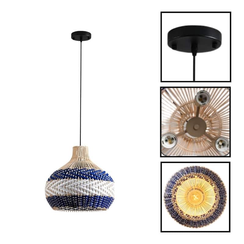 3 Light kitchen ighting blue white pendant lights faux rattan pendant light