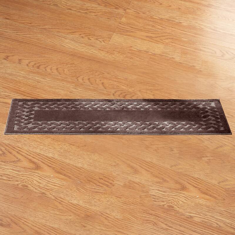 Herringbone Trim Skid-Resistant Backing Accent Rugs - Brown - Runner - Runner