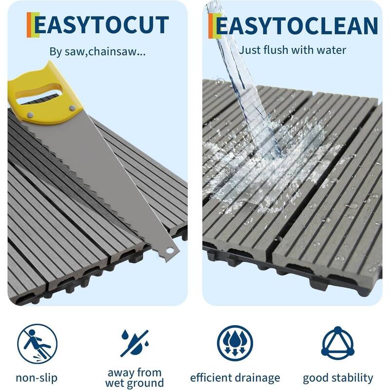 48-Pack 12"X12" Interlocking Patio Flooring Tiles for Patio, Balcony, Porch, Poolside