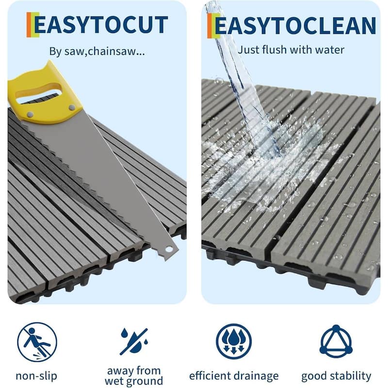 9-Pack 12"X12" Interlocking Patio Flooring Tiles for Patio, Balcony, Porch, Poolside