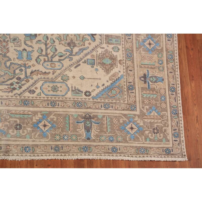 Tabriz Persian Area Rug Hand-Knotted Oriental Beige Wool Carpet - 8'0"x 10'6"