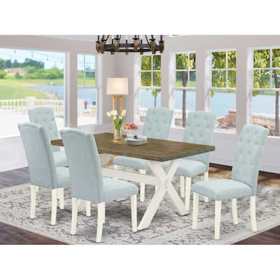 HomeStock 7-Piece Natural Oak Finish Solid Wood Top Dining Table with 6-Chairs