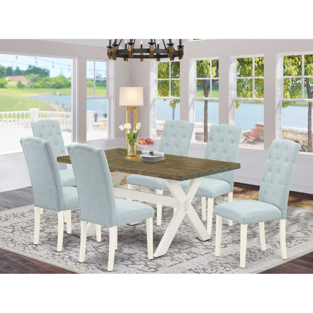HomeStock 7-Piece Natural Oak Finish Solid Wood Top Dining Table with 6-Chairs