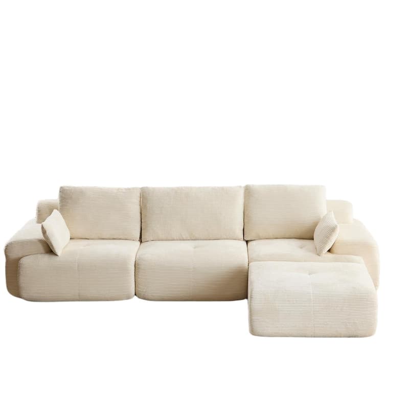 Ergonomic Deep Seat L-shaped Sectional Sofa with Chaise, Pet-Friendly Corduroy Modular Memory Foam Compressed Couch with Ottoman