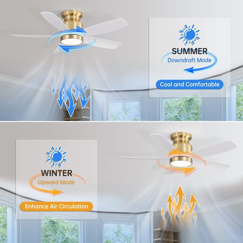 42" Indoor Low Profile Flush Mount Ceiling Fan with Light and Remote Control, Dimmable LED