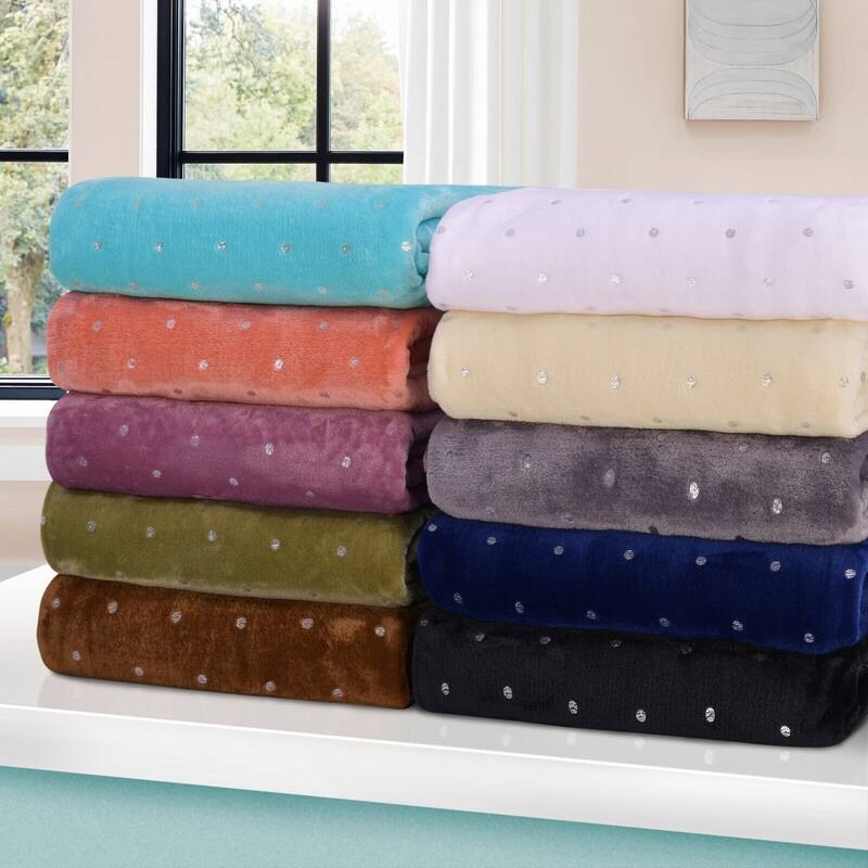 Soft Fluffy Polka Dot Fleece Bed Blanket in King Size Bed Bath