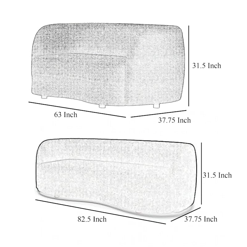 Srey 2pc Sofa and Loveseat Set, White Boucle, Curved Kidney Shape