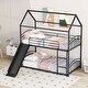 preview thumbnail 1 of 16, Twin Over Twin Metal Bunk Bed With Slide,Kids House Bed Black Black