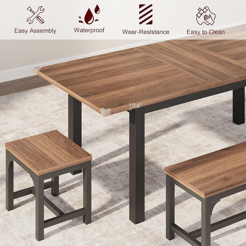 43.7in-63in Extendable Dining Table Set with 2 Benches and 2 Stools