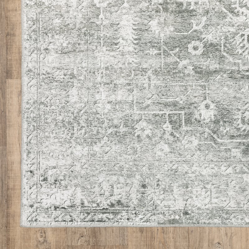 Style Haven Marissa Washable Distressed Oriental Sage Green/ Grey Area Rug