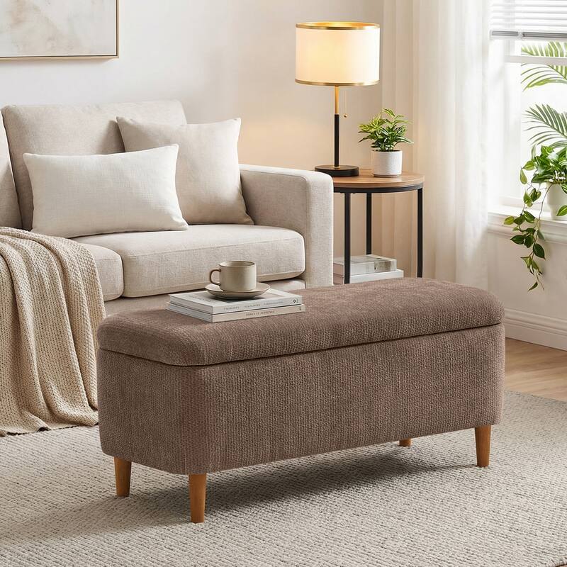 39in Soft Chenille Fabric Storage Ottoman Bench for Bedroom / Entryway Bed Foot / Living Room，Upholstered Entryway Bench