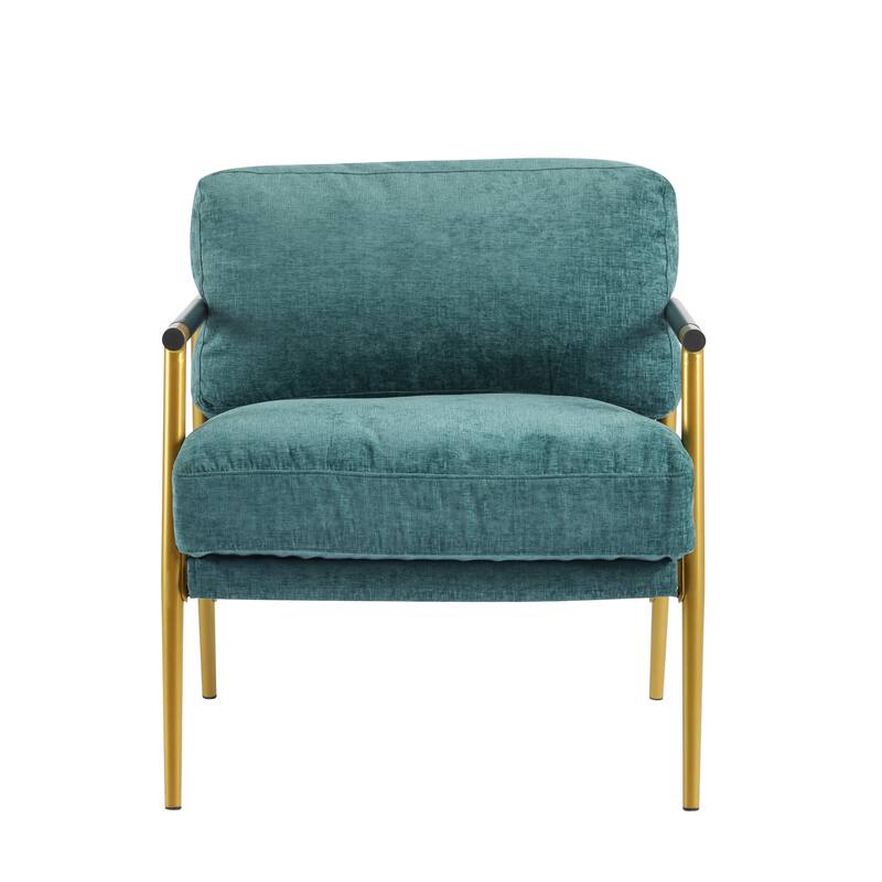 Accent Chair with Metal Frame & Wooden Armrests
