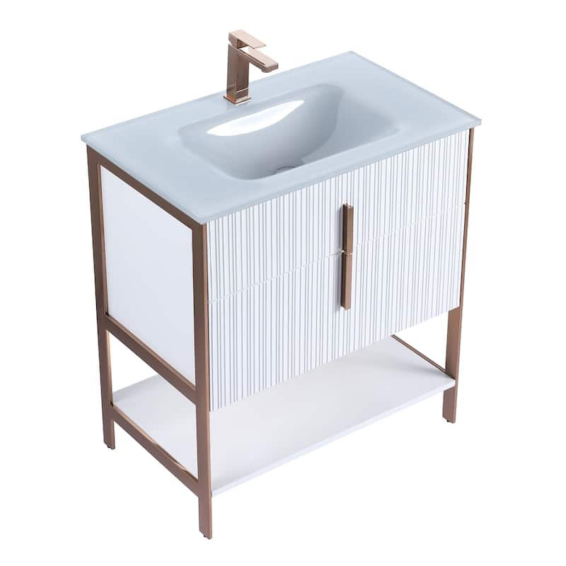 Fine Fixtures Serenity Modern Bathroom Vanity with White Glass Top