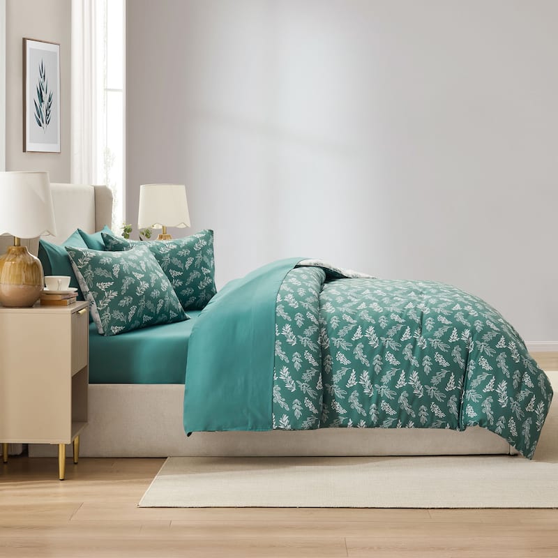 Empyrean 7 Pc Botanical Comforter Set with Sheets, Soft Breathable Lightweight Bedding Bag