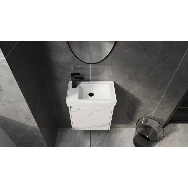 20" Wall-Mounted Bathroom Vanity with Ceramic Sink, Storage Cabinet with Door, Engineered Wood Base