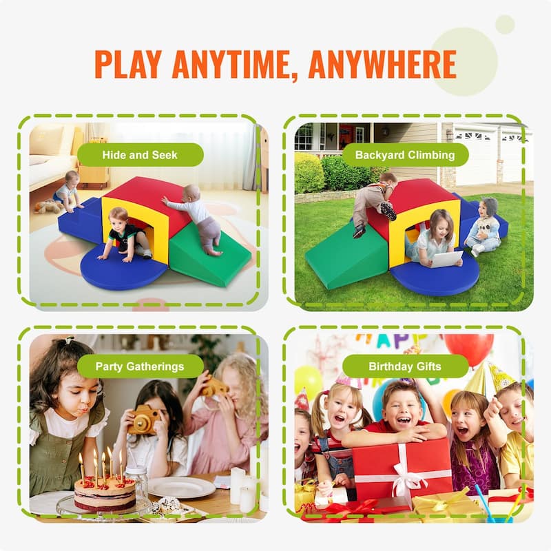 Multi Color Foam Climbing Tunnel Set for Kids with Pads and Ramp - Multi Color
