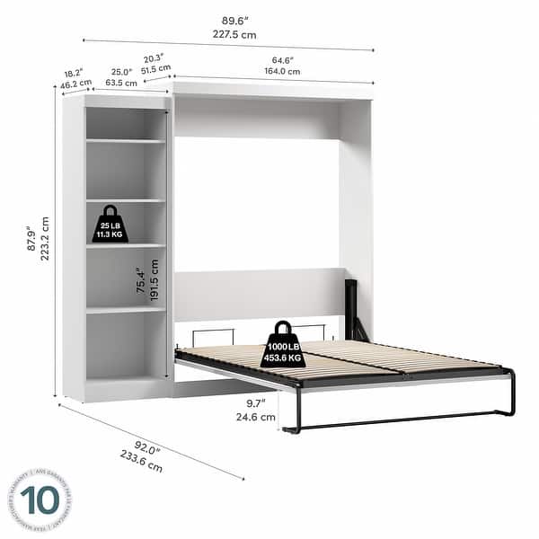 dimension image slide 2 of 4, Pur Queen Murphy Bed with Storage Unit (90W) by Bestar