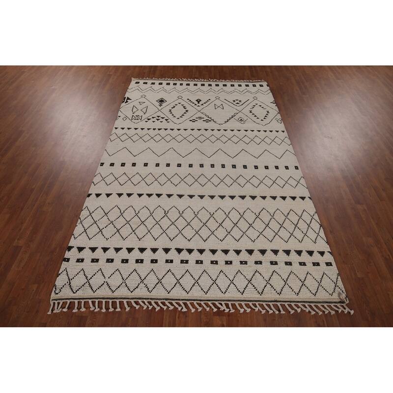 Moroccan Oriental Area Rug Hand-Knotted Wool Carpet - 6'9"x 10'8"
