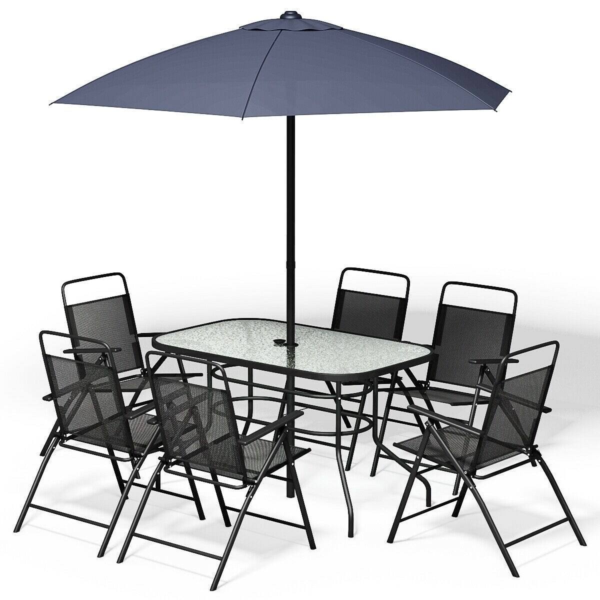Shop 8 Pcs Outdoor Patio Square Folding Furniture Set With Umbrella Overstock 30647370