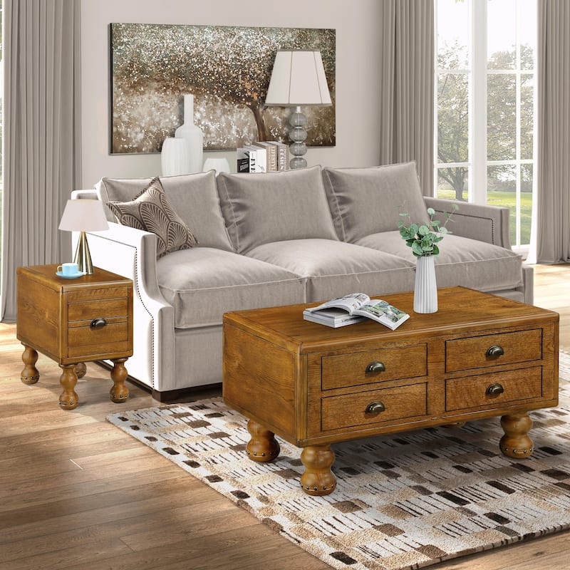 23.6" Rectangle Narrow Side Table with Drawer, Vintage Nightstand