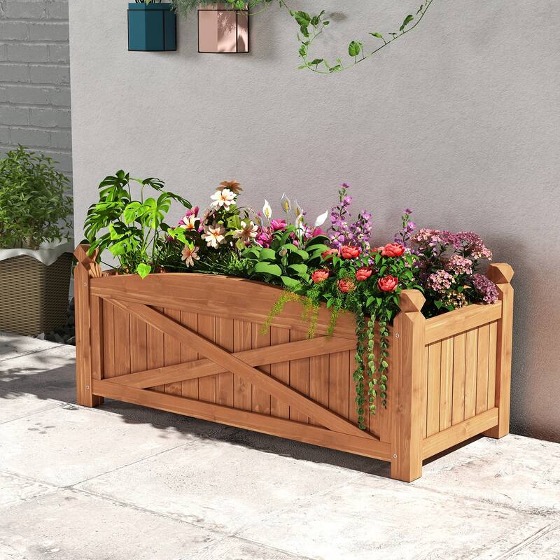 Gymax Wooden Raised Garden Bed Elevated Outdoor Planter Box w/