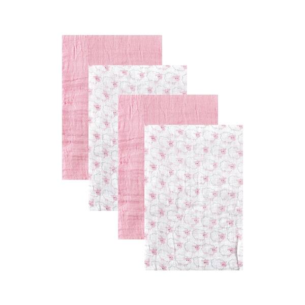 slide 1 of 1, Hudson Baby Infant Girl Cotton Muslin Swaddle Blankets, Pink Sheep 4-Piece, 2-Pack - Pink Sheep 4-Piece - 4-Pack 4-Pack - Pink Sheep 4-Piece