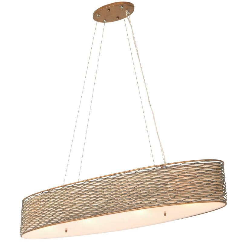 Varaluz Flow Oval Linear Pendant w/Fabric Shade - Hammered Ore - 6-Light - 36"W - Brown