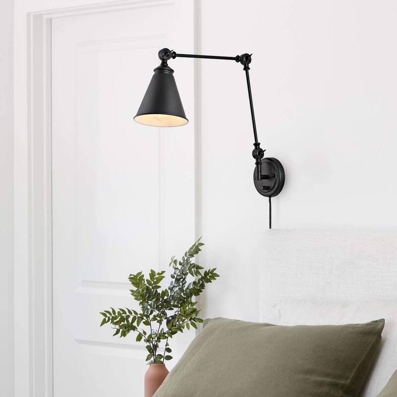 WINGBO 1-Light Vintage Adjustable Swing Arm Wall Sconce with Shade