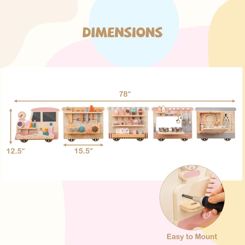 Gymax Wooden Sensory Wall Panel for Kids w/ Vanity Tool Box Play