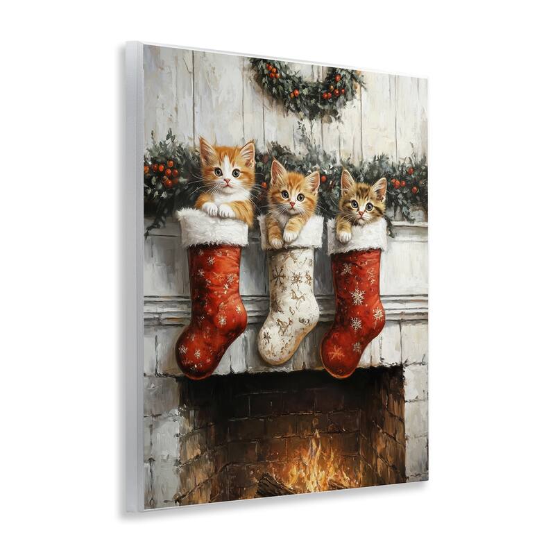Stupell Christmas Kittens in Stockings Wall Plaque Art Design By Arlington Prints