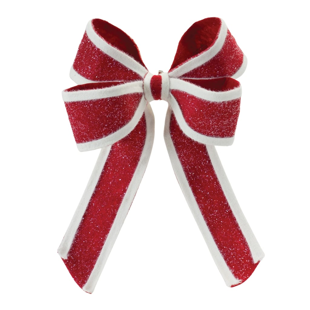 Glittered Christmas Bows - 14.5" - Red and White - Set of 2