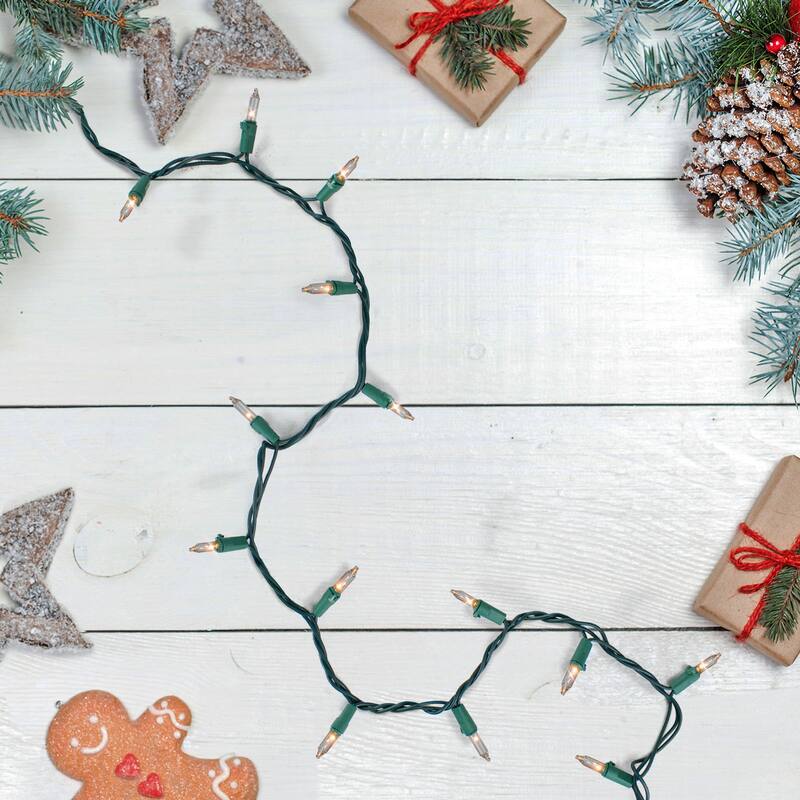 20-Count Clear Mini Christmas Light Set, 4ft Green Wire