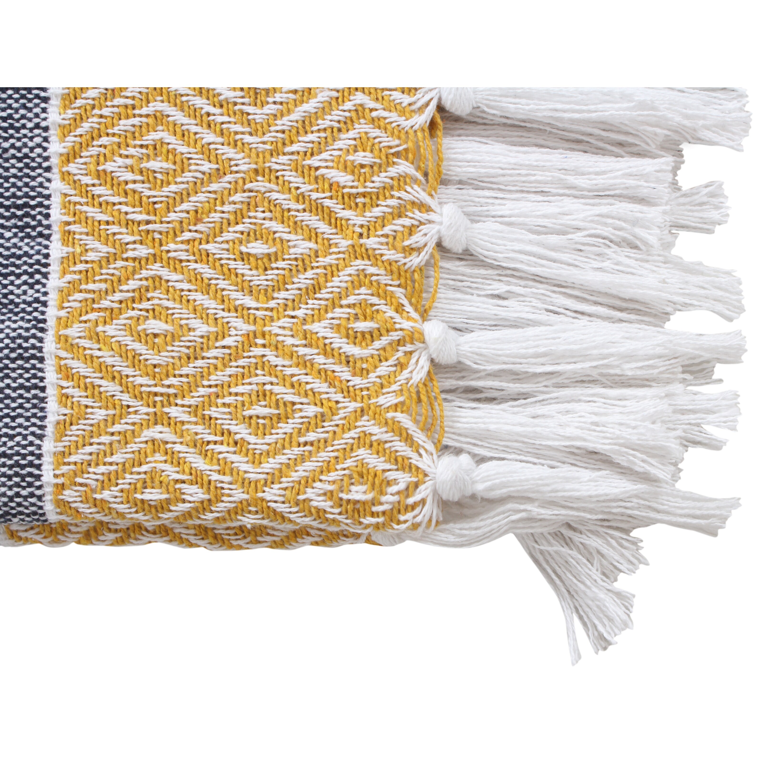 Handwoven Chevron Cotton Throw Blanket All Season Comfort with Boho Chic Style Diamond Mustard