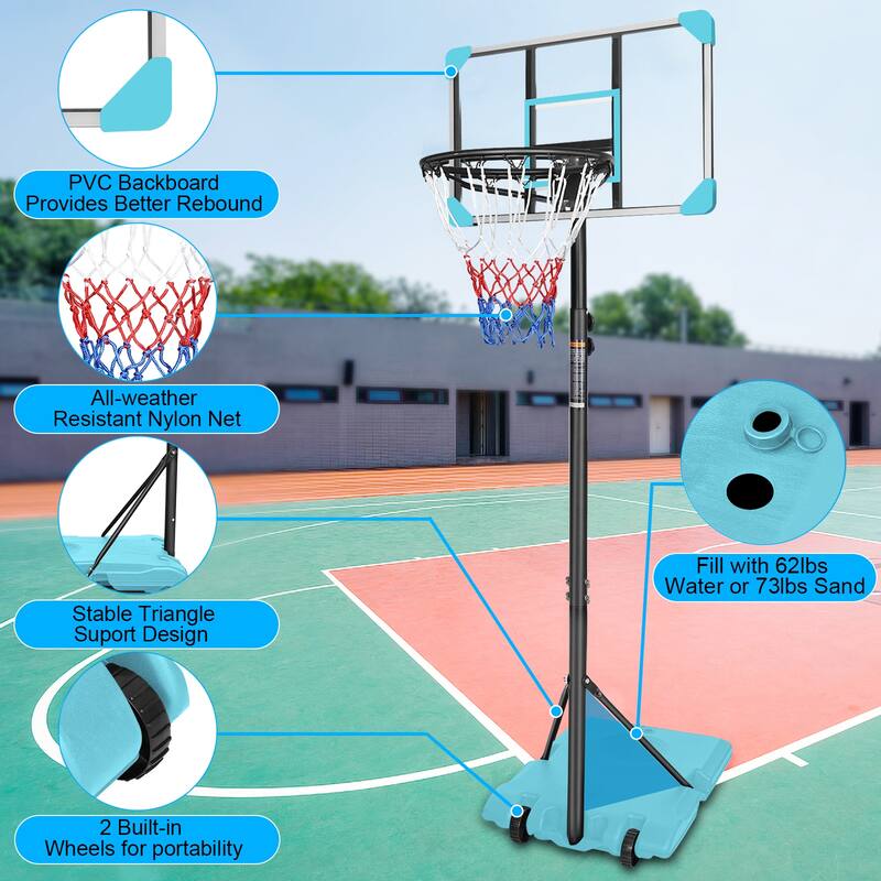 Anmytek Portable Adjustable Basketball Hoop with Rustproof Steel Frame Shatterproof PVC Backboard for Kids Backyard