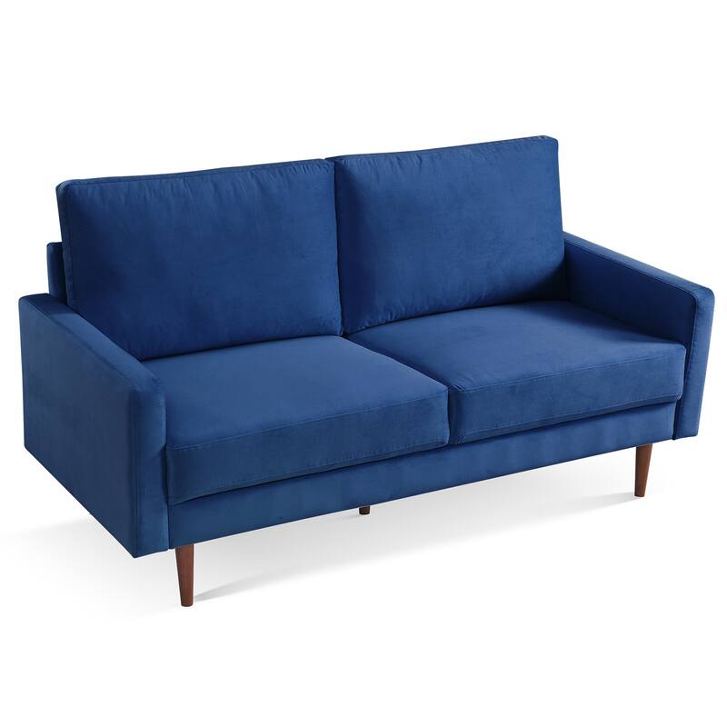 HomeRoots 69" Blue Velvet Sofa With Dark Brown Legs - 69