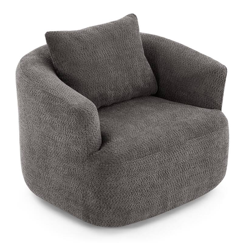 Swivel Chair Accent Chair with Pocket Spring Cushion, Upholstered Barrel Sofa Chair with a Throw Pillow