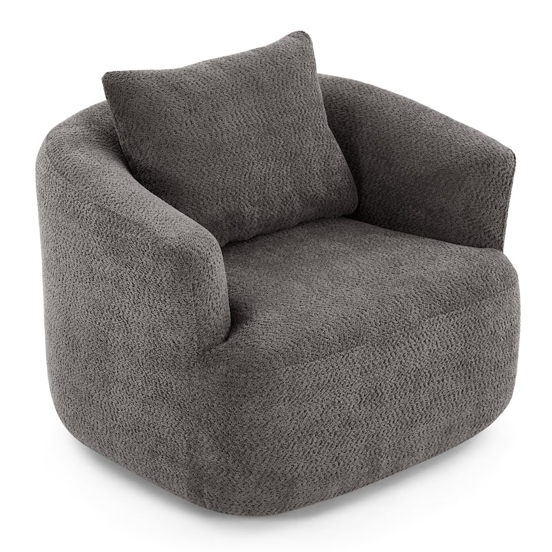 Upholstered Swivel Sofa Chair, Barrel Accent Chair for Office with Throw Pillow, Living Room Sofa Chair with Swivel Base