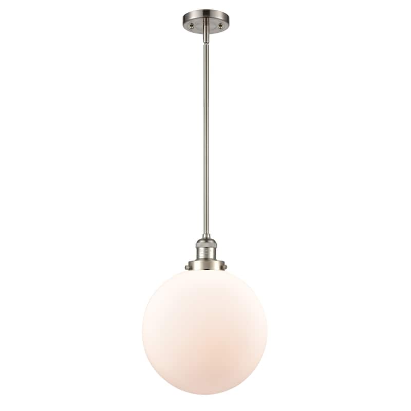 Innovations Lighting Franklin Restoration Beacon - 1 Light 12" Stem Hung Mini Pendant - Matte White/Brushed Satin Nickel