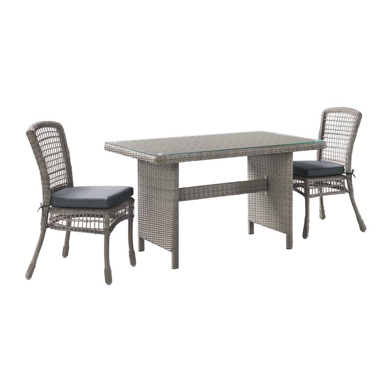 Asti All-Weather Wicker 3-Piece Outdoor Dining Set with 30"H Table with Glass Top and Two 37"H Dining Chairs